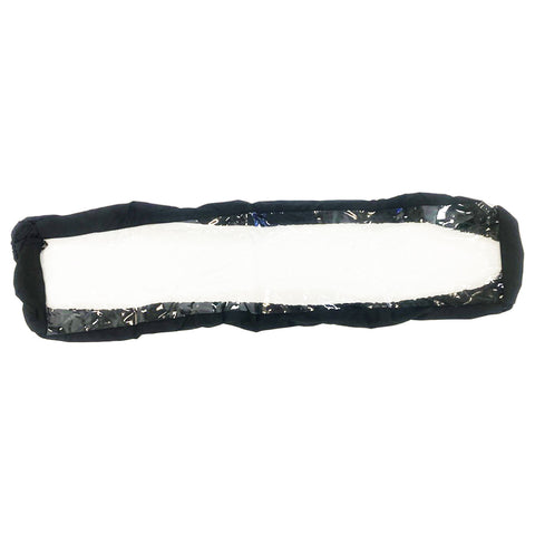 The 1017899 Cover, Drop Spreader is a rectangular black and white armband with a central transparent plastic cover, designed for weather protection.
